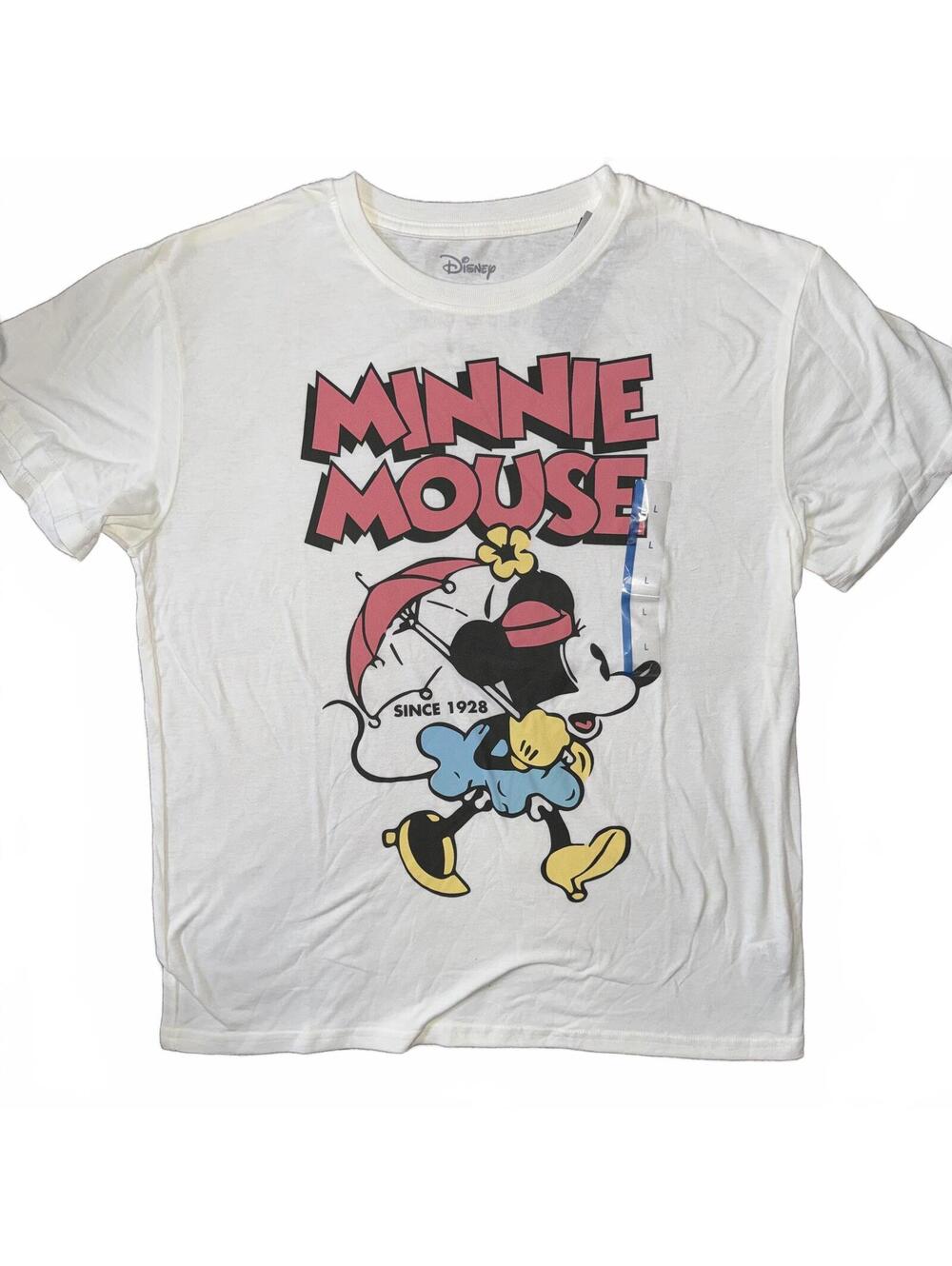 Disney Minnie Mouse Graphic T-shirt White Short Sleeve Women's Size Large NWT